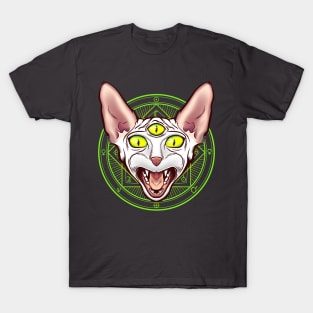 Creepy 3-eyed Occult Sphinx Cat Esoteric Pagan Magic T-Shirt